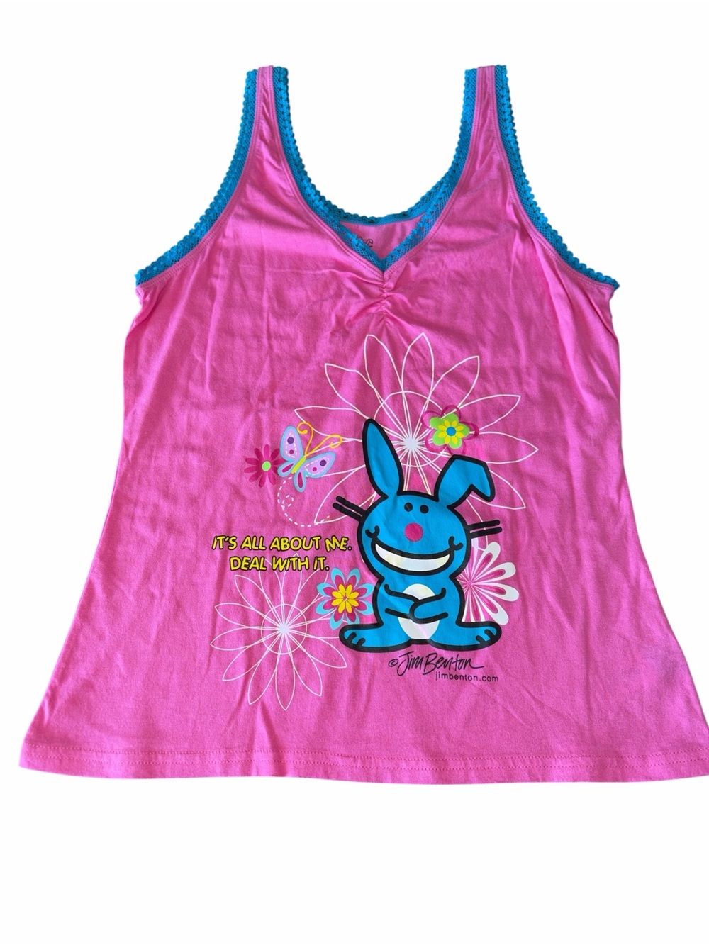 Pink & Blue It’s Happy Bunny Graphic Tank Top NWT Size Large